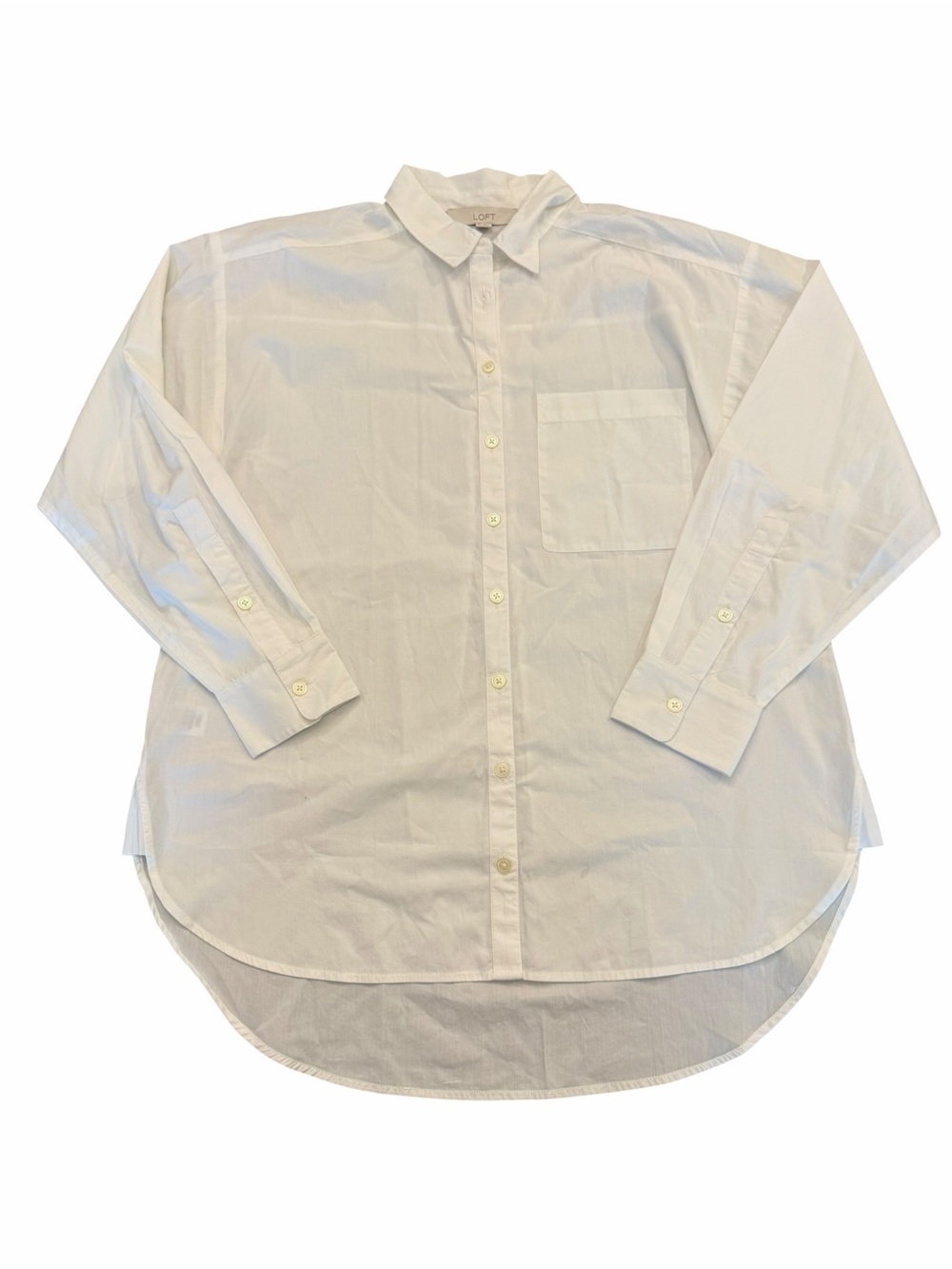 LOFT Shirt Womens White Cotton Long Sleeve Collared Button Up High Low Hem Small